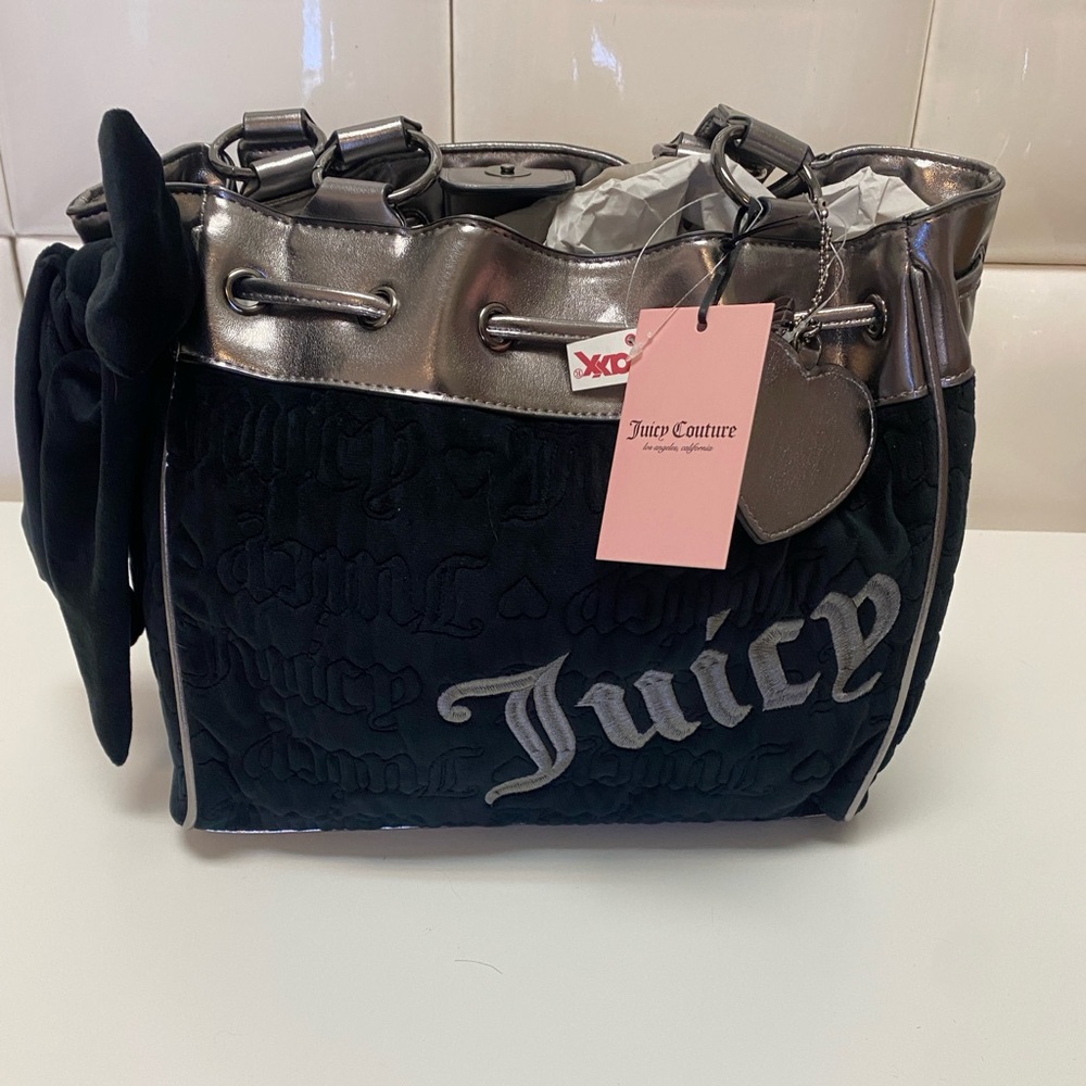 Juicy Couture Vintage Dreams Tote Bag NWT New Handbag Black Metallic Dreamer